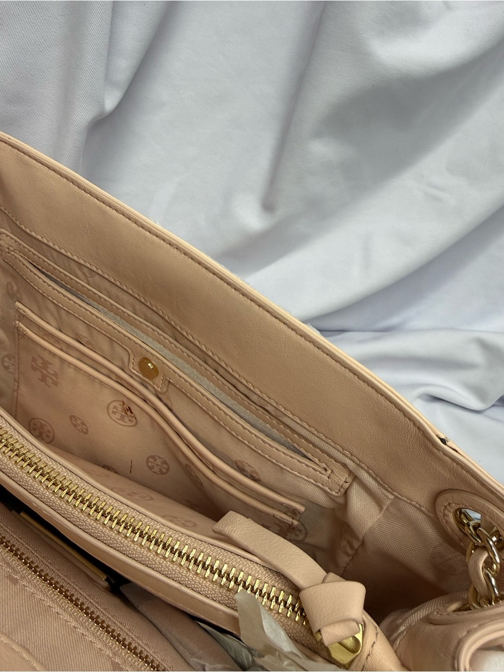(new+tag) Tory Burch Quilted Chain Shoulder Bag / Crossbody Pale Pink Apricot - Picture 10 of 17